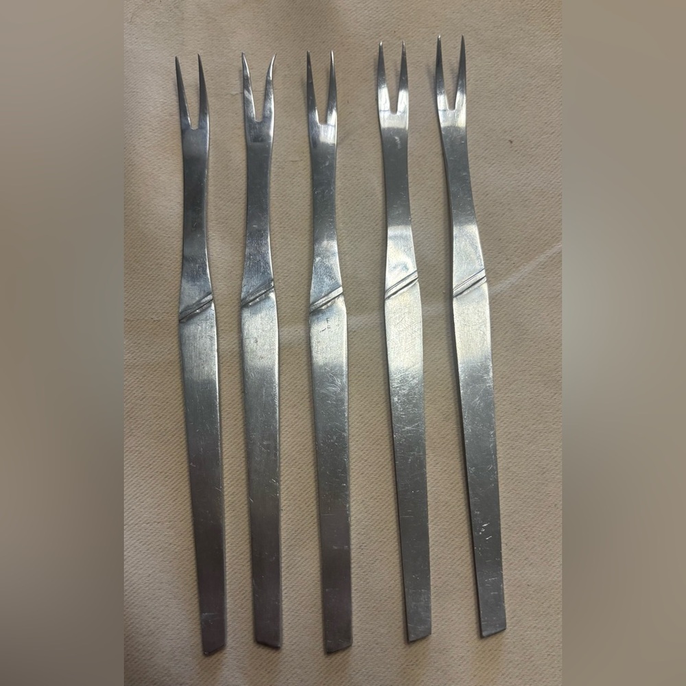 Set of 5 - Stainless Steel‎ Seafood Cocktail Shrimp Forks Made in Italy